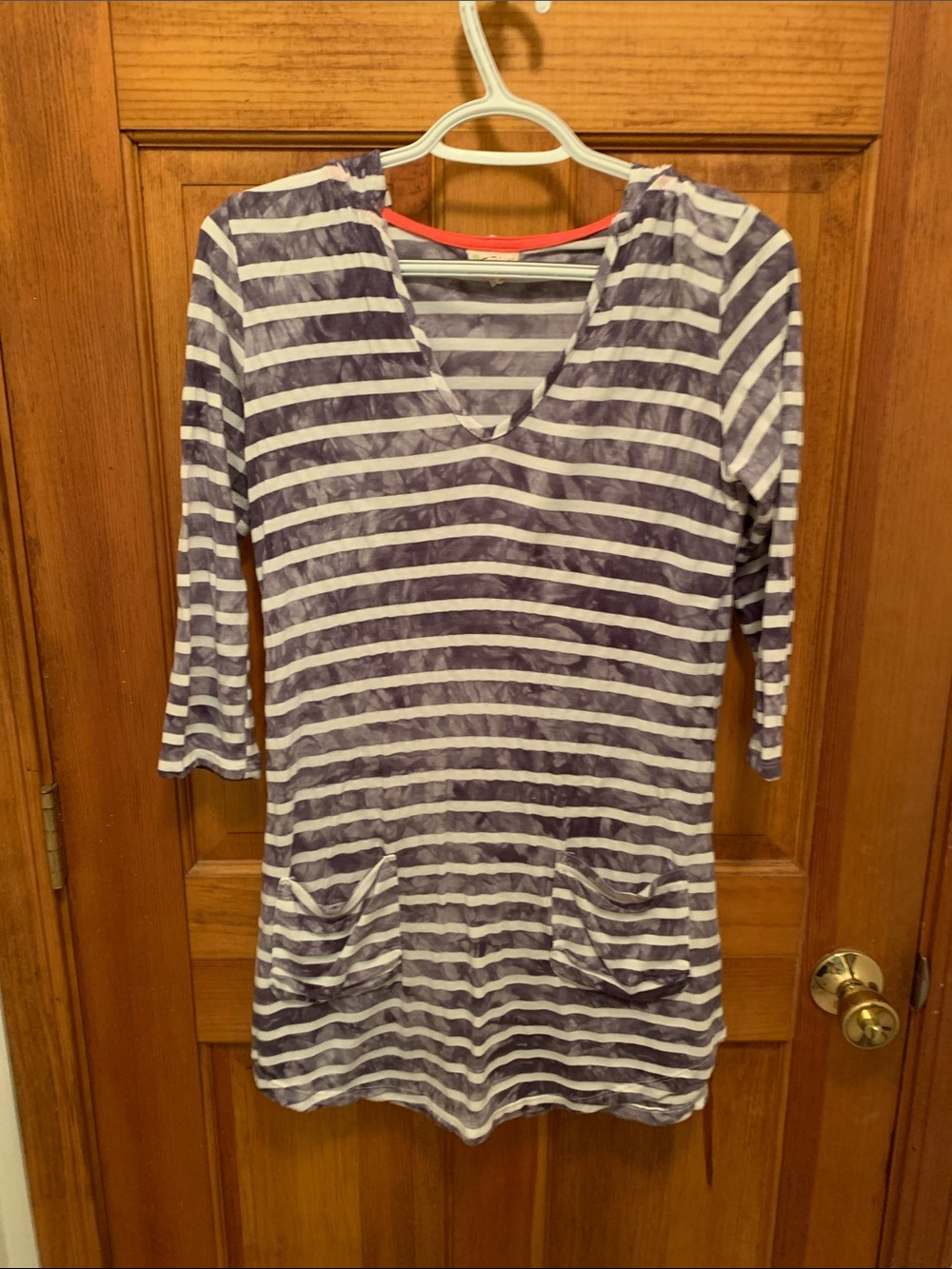 Casual Striped V-Neck Tunic in Navy and White